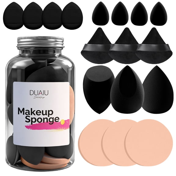 HEYMKGO 17 PCS Makeup Sponges Set Beauty Sponge & Powder Puffs for Foundation Cream Powder Face Makeup Sponge with Blender Triangle Powder Puff and Mini Make up Sponges for Wet Dry Use