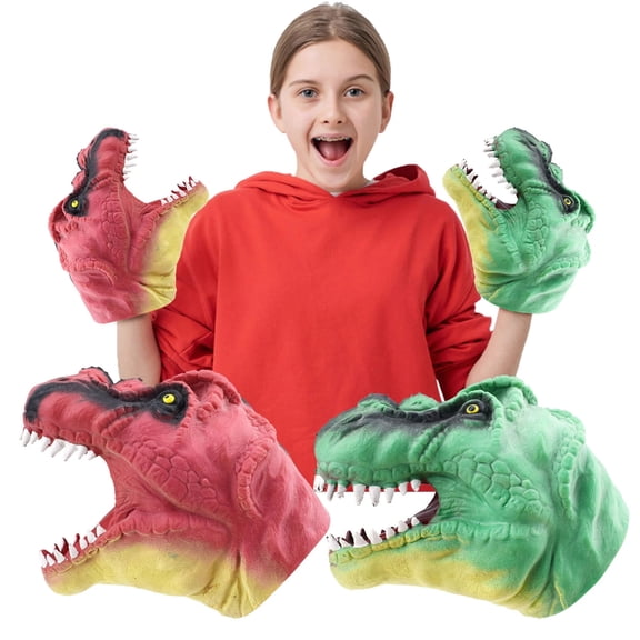 Finger Puppet Dino Head Animal Hand Doll Soft Realistic Arm Figure Toy for Kids Educational Entertainment, 13.5 cmx12 cm, Red