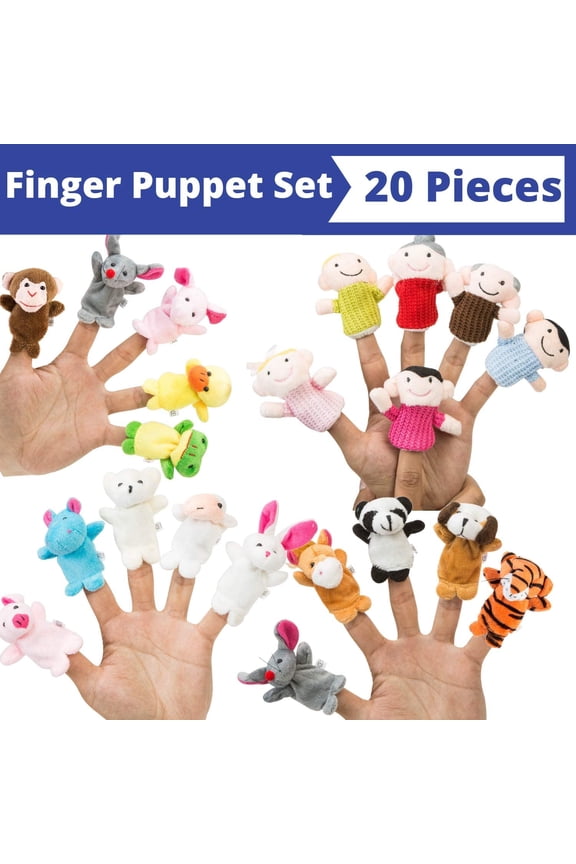 Finger Puppet Set (20-Piece), 6 Family Member and 14 Animal Finger Puppets Plush Toys for Kids