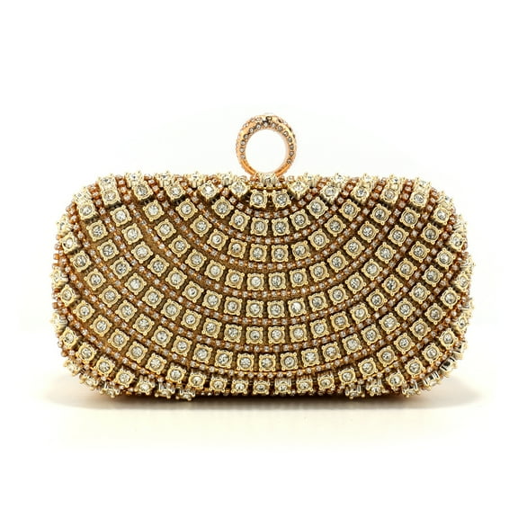 Finger Ring Diamonds Glitter Evening Bags Golden Color Wedding Bridal Female Clutch Bag Vintage Style Beading Lady Luxury Handbag