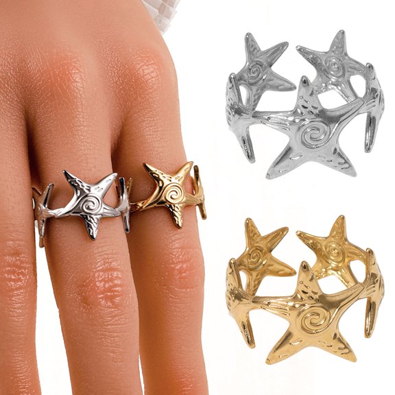 Finger Ring, Universal Basic Stacking Style, Adjustable Open Band,Star Shape Finger Band Jewelry Gift
