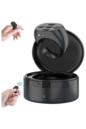 Finger Ring Wireless Bluetooth Remote Control with Charging Compartment,Black