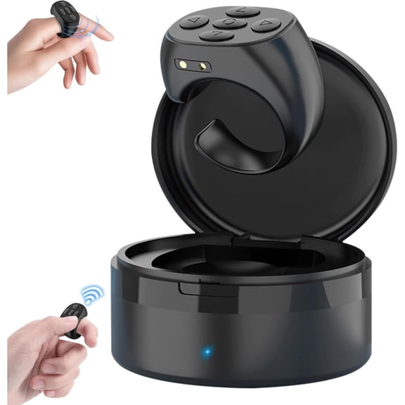 Ekuci Finger Ring Wireless Bluetooth Remote Control with Charging Compartment,Black