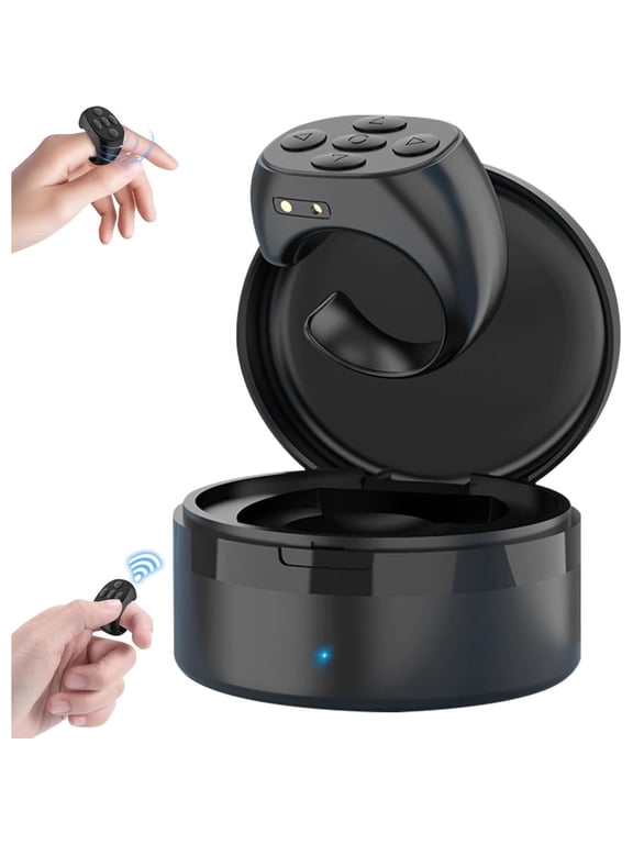 Finger Ring Wireless Bluetooth Remote Control with Charging Compartment,Black