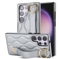 thumbnail image 1 of Finger Ring Wrist Band Phone Case Compatible with Samsung Galaxy S24 Ultra for Women Girls, Adjustable Wristband Kickstand [Stand Function] PU Leather Case Cover for Samsung Galaxy S24 Ultra, Silver, 1 of 8