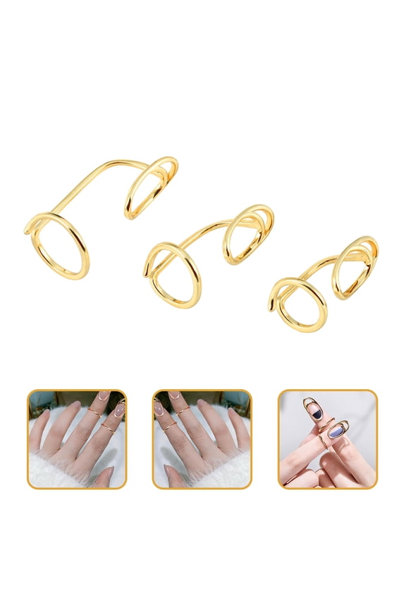 3Pcs Fingernail Ring Copper Golden Adjustable Decoration Style for Women