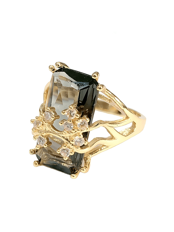 Finger Rings for Women 18k Gold Plated Crystal Rectangle Wedding Ring Dark Green-Size 6