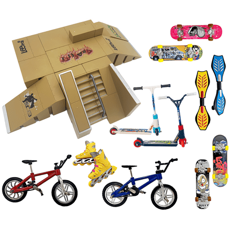 Finger Skateboard Ramp Set, Finger Skateboard, Finger Skatepark Kit 19 Pieces, Skate Park Kit Including Skateboards, Ramps, Scooters, Skates, and Bikes for Tech Deck, Fingerboard Skate Set