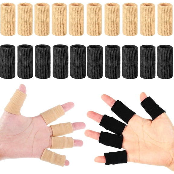 Finger Sleeves Protectors,Bexikou 20Pcs Sport Finger Sleeves Elastic Thumb Brace Support for Basketball,Premium Finger Sleeves for Arthritis Perfect for Relieving Pain (Black+Beige)