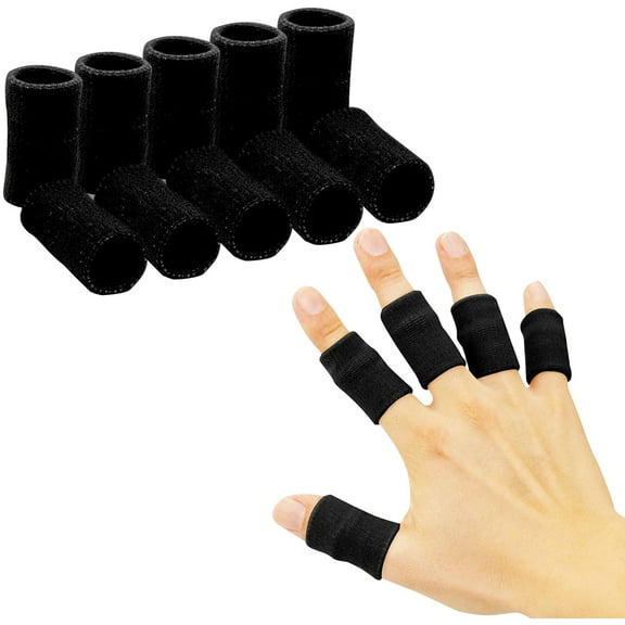 Finger Sleeves , Thumb Splint Brace For Finger Support, Breathable Elastic Finger tape, Compression pression Protector For Reliving Pain, , Compression Aid For Sports, 10PCS (black)