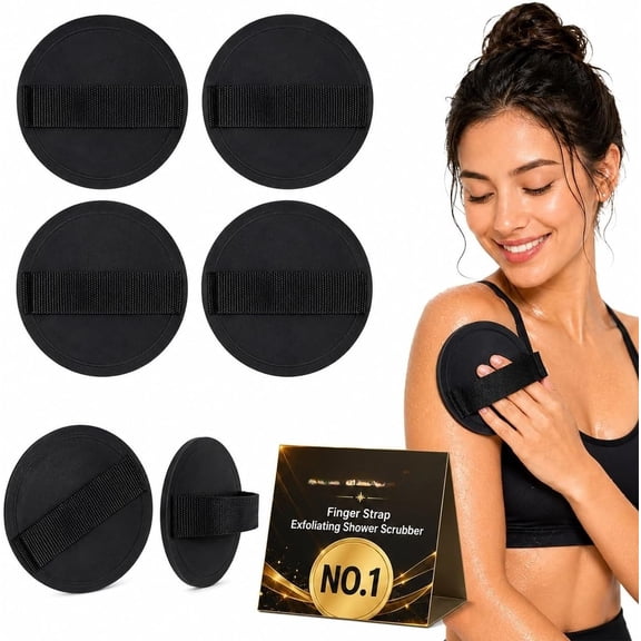Finger Strap Exfoliating Shower Scrubber, Scrub Bath Pads, 4-in-1 Wash Cloth Loofah