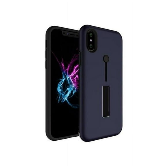 Finger Strap Phone Case for iPhone X Drop-protection Finger Ring Rugged Phone Case with Kickstand Dual Layer Case - Royal Blue