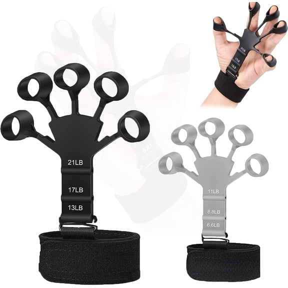 Finger Stretcher & Hand Strengthener - 2Pcs Adjustable Finger Resistance Bands for Guitarists, Climbers, Typists, Gamers, Forearm & Hand Strength Training Wrist Exerciser (Black+Grey)