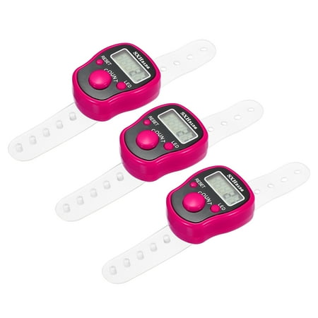 Finger Tally Counter 0-99999 5 Digital LED Display for Sports Counting, Pink, 3 Pack