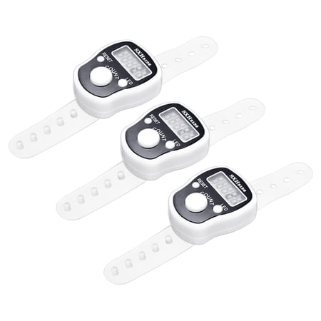 Finger Tally Counter 0-99999 5 Digital LED Display for Sports Counting, White, 3 Pack