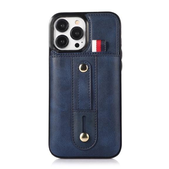 Finger ring leather phone case for iPhone 16 pro max 15 plus 14 13 mini 12/12pro 11 loop strap card slots cover