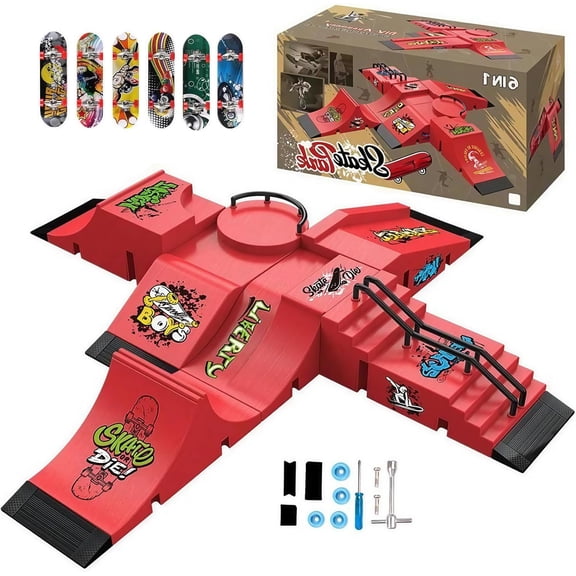 Fingerboard Skate Park Set - Compatible with Tech Deck Skateboards - 6 Ramps, 6 Fingerboards, & Obstacles - Ideal for Fingerboard Enthusiasts