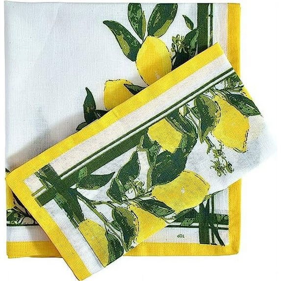 Fingercraft Cloth Napkin, Cotton Linen Blend Printed Table Napkins, Soft and Absorbent Fabric, 12 piece , 20x20In Lemon Print