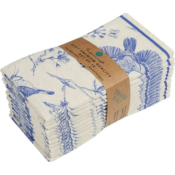 Fingercraft Cloth Napkin, Cotton Linen Blend Printed Table Napkins, Soft and Absorbent Fabric, 12 piece , 20x20In Toil