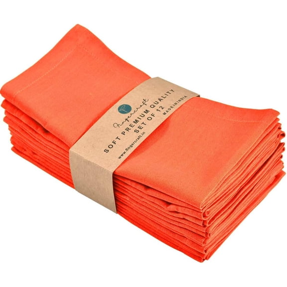 Fingercraft Cloth Napkin, Cotton Linen Blend Table Napkins, Soft and Absorbent, Set of 12, Orange