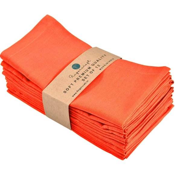 Fingercraft Cloth Napkin, Cotton Linen Blend Table Napkins, Soft and Absorbent, Set of 12, Orange