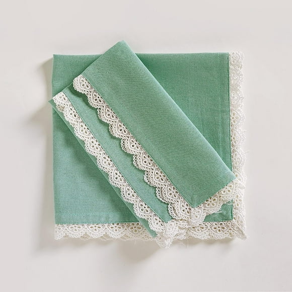Fingercraft Cloth Napkin, Soft Quality Cotton Linen Blend Fabric, Dinner Napkins with Premium White Lace, 6 Pack, 20”x20” Aqua