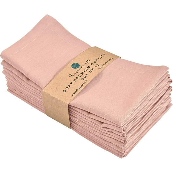 Fingercraft Cloth Napkin, Solid Color Cotton Linen Blend Table Napkins, Soft and Absorbent Fabric, Set of 12, Blush Pink