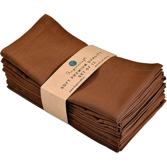 Fingercraft Cloth Napkin, Solid Color Cotton Linen Blend Table Napkins, Soft and Absorbent Fabric, Set of 12, Brown