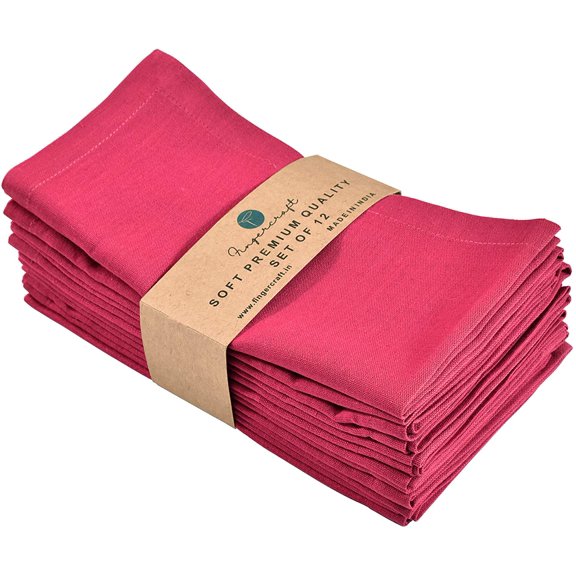 Fingercraft Cloth Napkin, Solid Color Cotton Linen Blend Table Napkins, Soft and Absorbent Fabric, Set of 12, Fuchsia