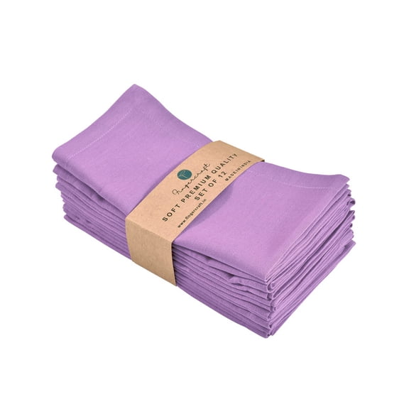 Fingercraft Cloth Napkin, Solid Color Cotton Linen Blend Table Napkins, Soft and Absorbent Fabric, Set of 12, Lavender