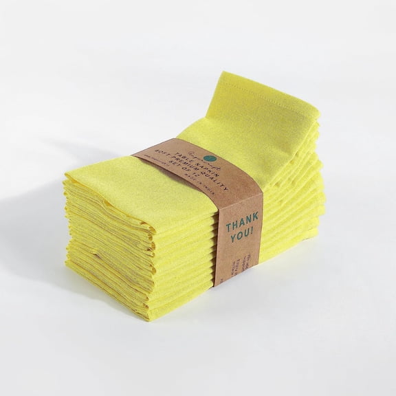 Fingercraft Cloth Napkin, Solid Color Cotton Linen Blend Table Napkins, Soft and Absorbent Fabric, Set of 12, Lemon