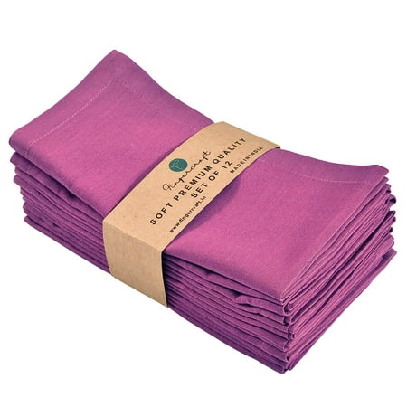 Fingercraft Cloth Napkin, Solid Color Cotton Linen Blend Table Napkins, Soft and Absorbent Fabric, Set of 12, Magenta