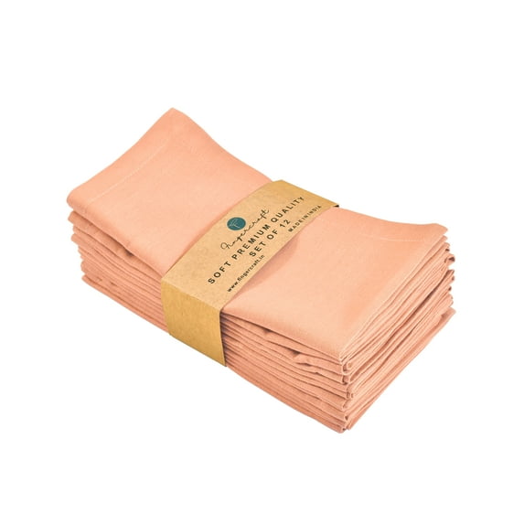 Fingercraft Cloth Napkin, Solid Color Cotton Linen Blend Table Napkins, Soft and Absorbent Fabric, Set of 12, Peach