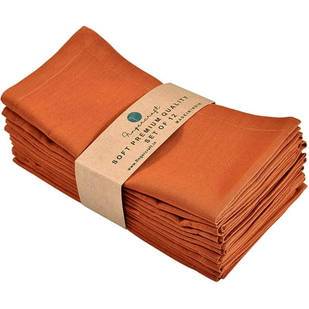 Fingercraft Cloth Napkin, Solid Color Cotton Linen Blend Table Napkins, Soft and Absorbent Fabric, Set of 12, Rust
