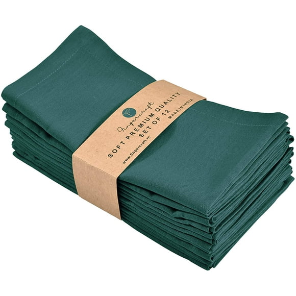 Fingercraft Cloth Napkin, Solid Color Cotton Linen Blend Table Napkins, Soft and Absorbent Fabric, Set of 12, Teal