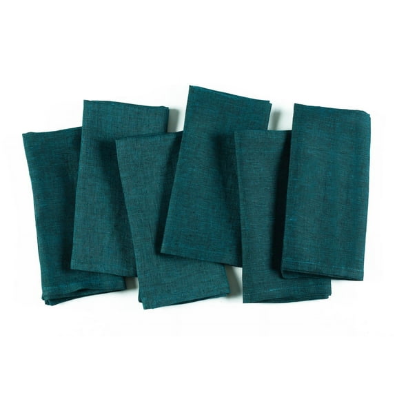 Fingercraft Cloth Napkins, 100% Linen Table Napkins, 20 in x 20 in, Set of 6, Teal