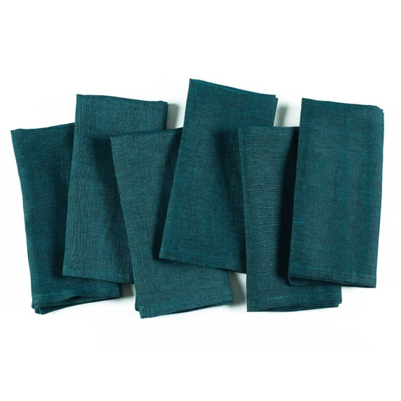 Fingercraft Cloth Napkins, 100% Linen Table Napkins, 20 in x 20 in, Set of 6, Teal