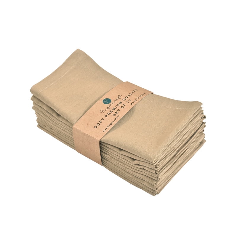 Fingercraft Cloth Napkins, Cotton Blend 12 Pack Mitered Corner Dinner Napkin for Every Day Use Hotel Wedding Parties 18x18in Beige