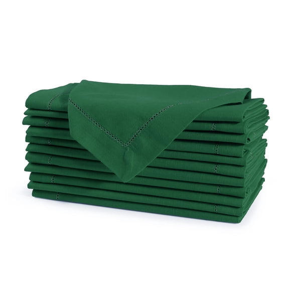 Fingercraft Cloth Napkins, Cotton Hemstitch 12 pack Golden Zari Picot, Mitered Corner for Everyday Use Hotel Wedding Christmas 20 x 20in Eden Green