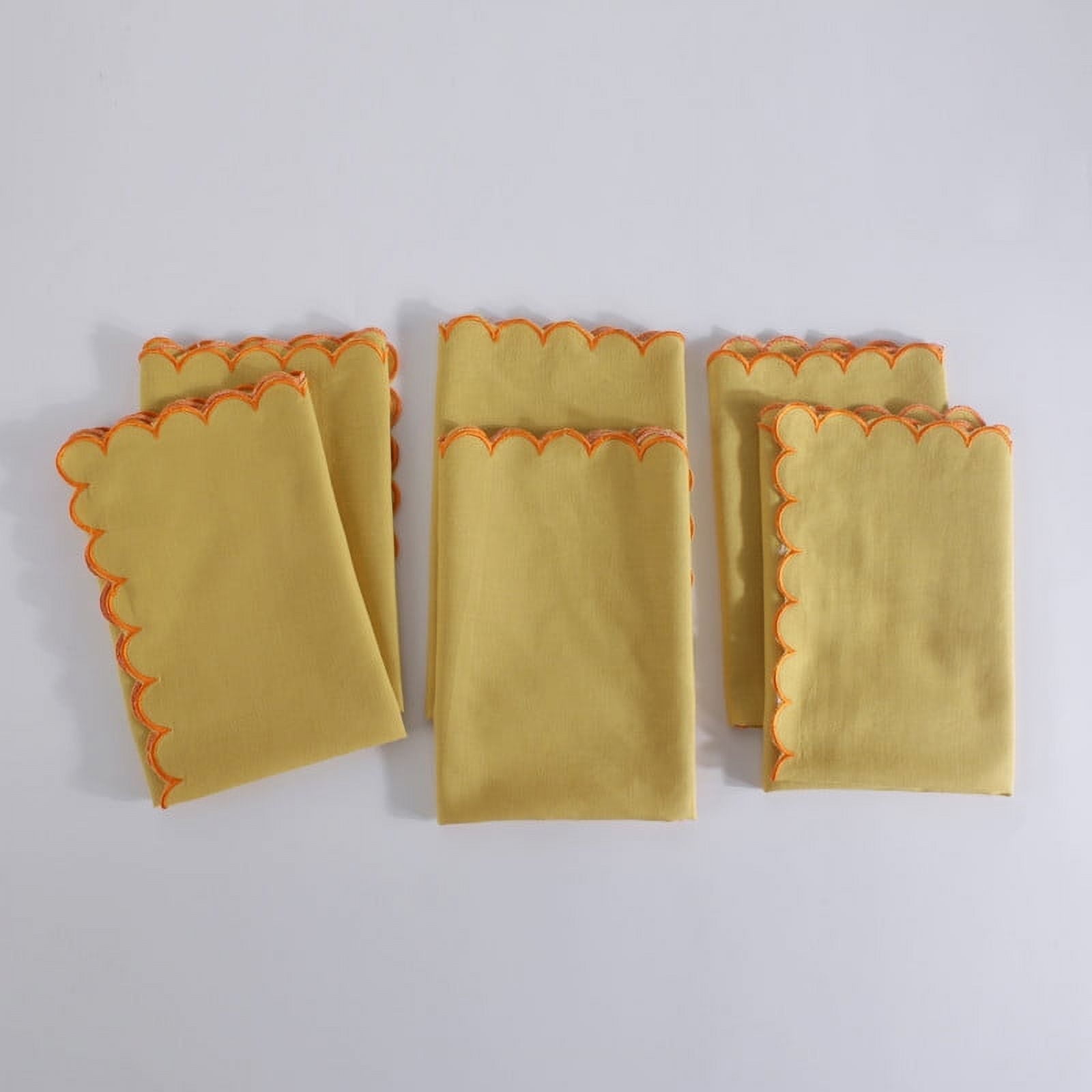 Fingercraft Cloth Napkins Cotton Linen Blend Dinner Napkin Scallop Napkins, Set of 6, 20”x20” Gold