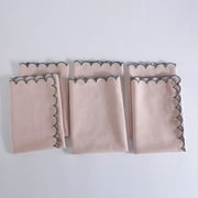 Fingercraft Cloth Napkins Cotton Linen Blend Dinner Napkin Scallop Napkins, Set of 6, 20”x20” Pink