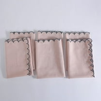 Fingercraft Cloth Napkins Cotton Linen Blend Dinner Napkin Scallop Napkins, Set of 6, 20”x20” Pink