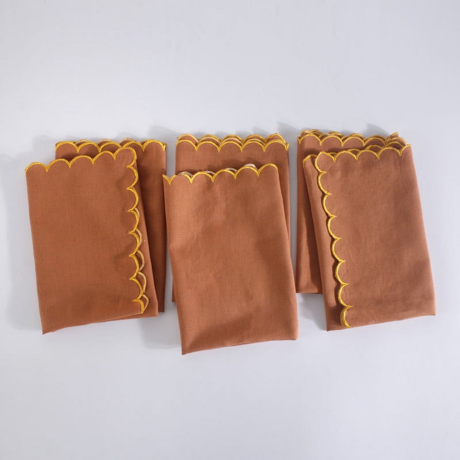 Fingercraft Cloth Napkins Cotton Linen Blend Dinner Napkin Scallop Napkins, Set of 6, 20”x20