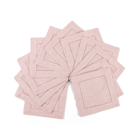 Fingercraft Cocktail Napkins, Cotton Hemstitch 12 pack Picot Hem, Mitered Corner for Everyday Use Hotel Wedding Christmas 20 x 20in Pink