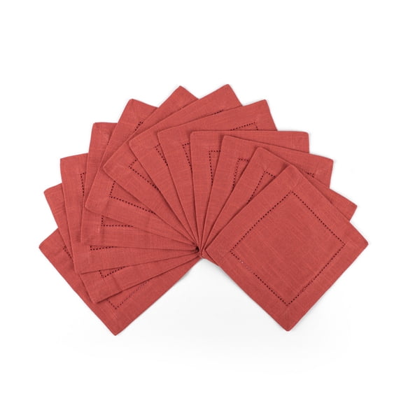 Fingercraft Cocktail Napkins, Cotton Hemstitch 12 pack Picot Hem, Mitered Corner for Everyday Use Hotel Wedding Christmas 20 x 20in Rust