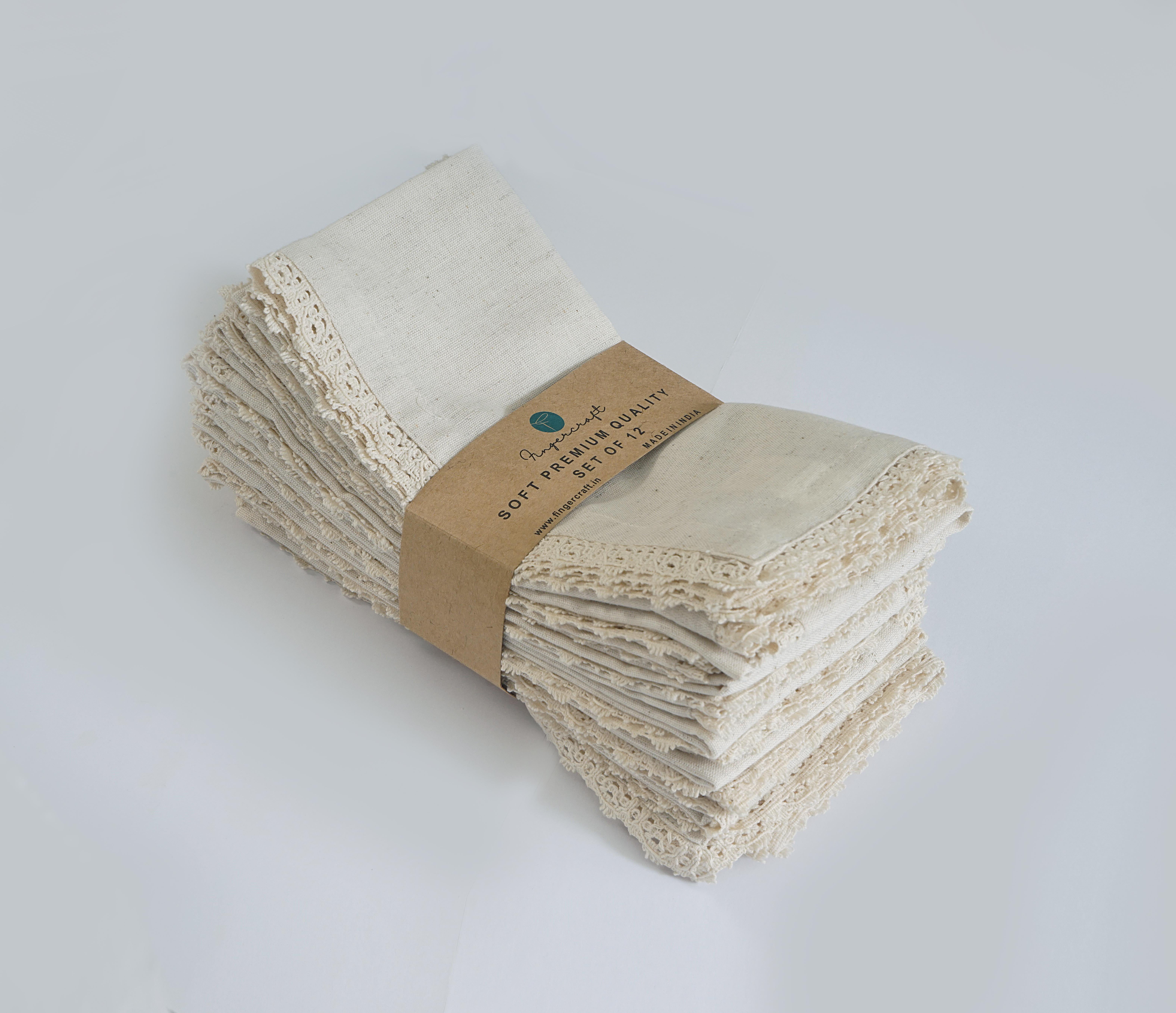 Fingercraft Dinner Cloth Napkin, Cotton Linen Blend, Metered Corner Table Napkins with Classic Ivory Lace, 12 Pack, 20”x20” Ivory - Walmart.com