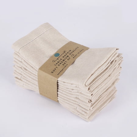 Fingercraft Dinner Cloth Napkins, 100% Cotton Hemstitched Table Napkins, 20in, 12 Pack, Ivory White
