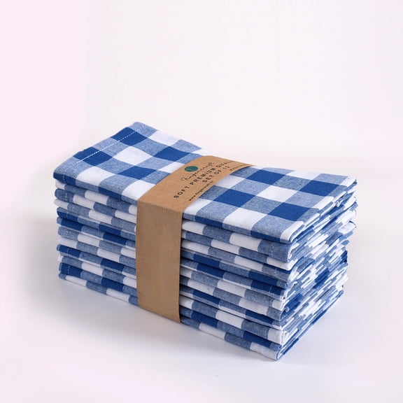 Fingercraft Dinner Cloth Napkins, Everyday Use, Soft and Well Absorbent Cotton Buffalo Plaid Table Napkins, 12 Pack, 20x20 Blue and White
