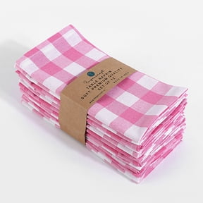 Fingercraft Dinner Cloth Napkins, Everyday Use, Soft and Well Absorbent Cotton Buffalo Plaid Table Napkins, 12 Pack, 20x20 Pink and White