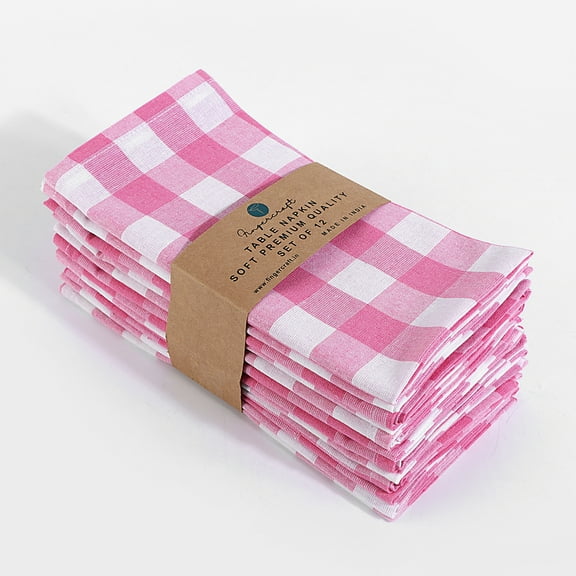 Fingercraft Dinner Cloth Napkins, Everyday Use, Soft and Well Absorbent Cotton Buffalo Plaid Table Napkins, 12 Pack, 20x20 Pink and White